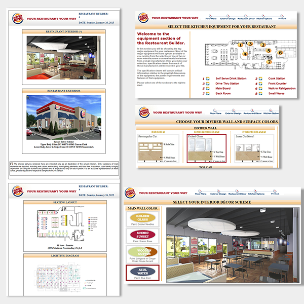 Burger King restaurant configuration wizard with 3D renderings