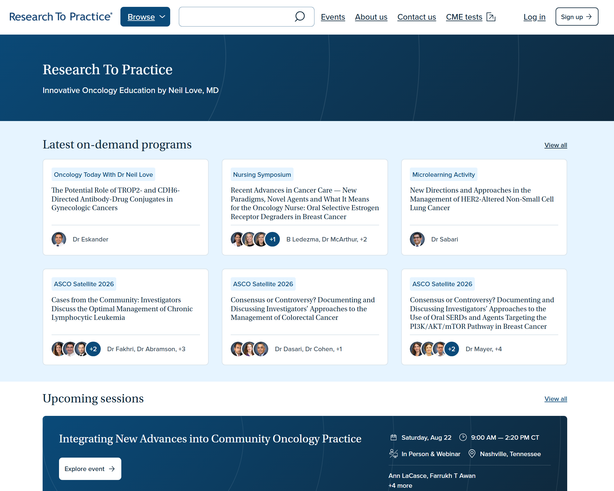 Oncology continuing medical education platform interface
